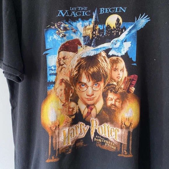 Vintage Harry Potter and The Sorcerer's Stone T Shirt 2001 Black Size Large - Picture 2 of 8